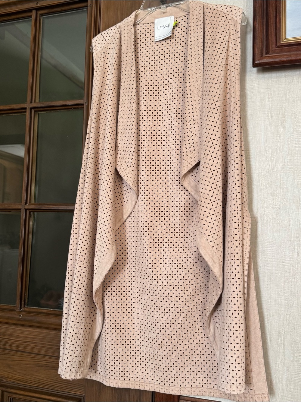 Lysse Taupe Blush Perforated Suede-Like Drape Vest